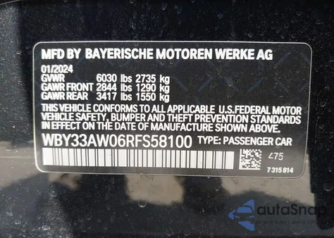 2024 BMW I4 M50 from USA, damaged, VIN WBY33AW06RFS58100